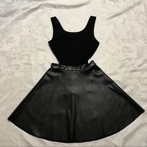 Sexy Cut Out Leather Skater Dress